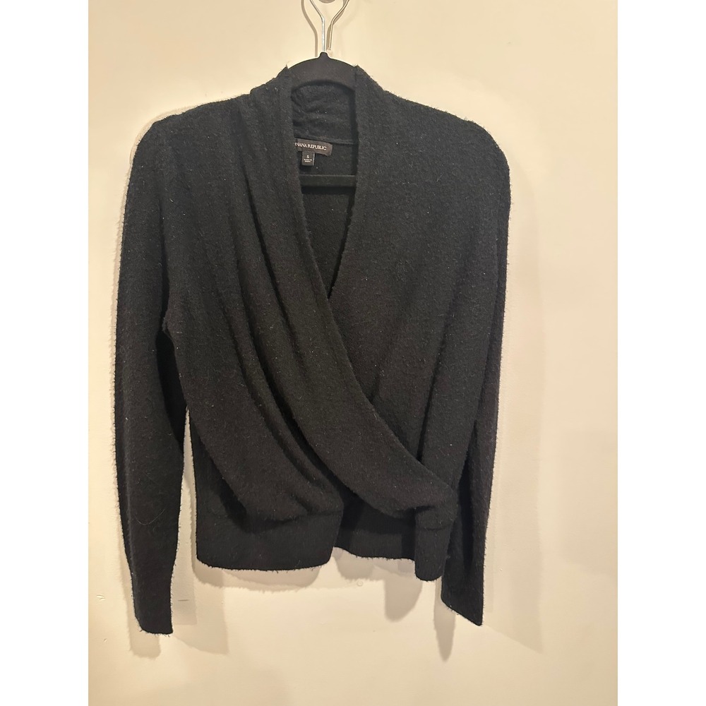 Banana Republic Black Wool Blend Shawl Collar Wrap Surplice Sweater Small 668434